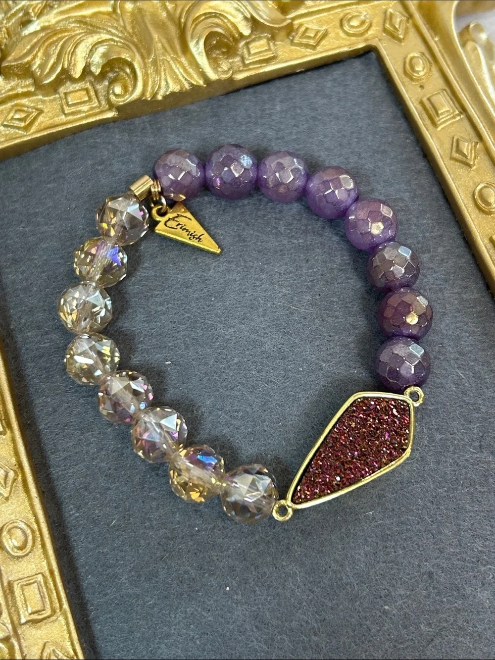 Erimish Purple Druzy & Crystal Stretch Bracelet with Gold Accents
